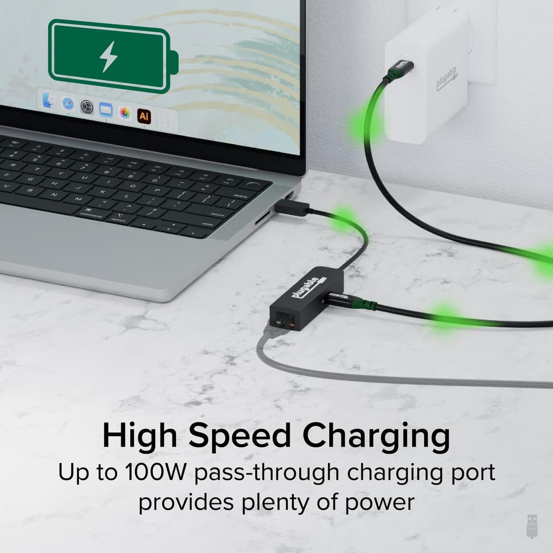 Plugable Technologies USB C to Ethernet Adapter 2.5Gb with 100W USB-C PD Charging, 2.5 Gigabit Type C USB Ethernet Adapter for Windows, MacBook, Chrome, iPad, Surface, XPS, Thunderbolt 4, USB4 (USBC-E2500PD) - Image 4