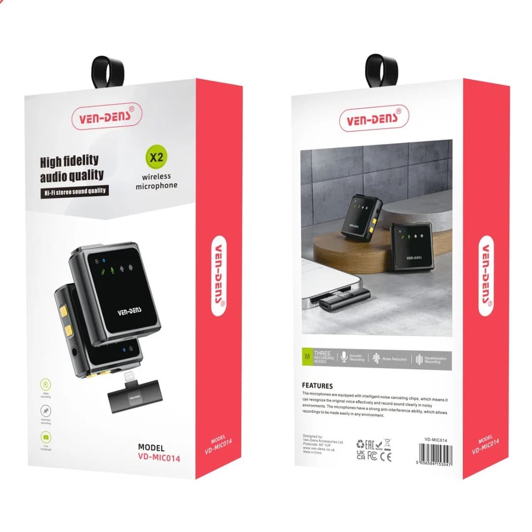 Hi-Fi Stereo Sound Wireless Microphone Lightning Port VD-MIC014 - Black - Image 2