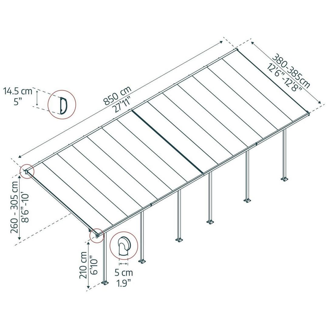 Palram Canopia Feria 4 x 8.5m Patio Cover White Clear - Image 2
