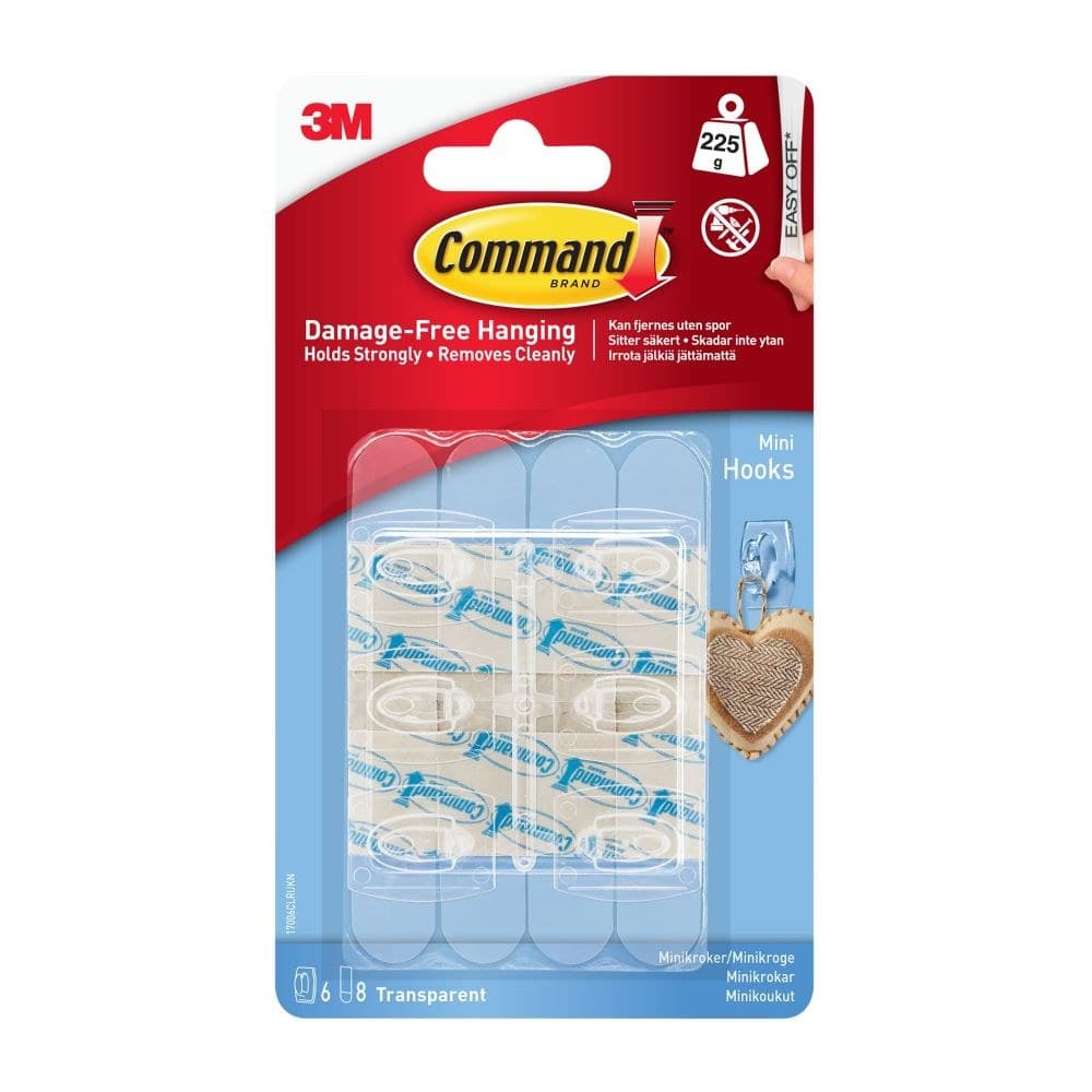 Command Mini Hook Clear 6 Hooks+8 Strips - Image 1