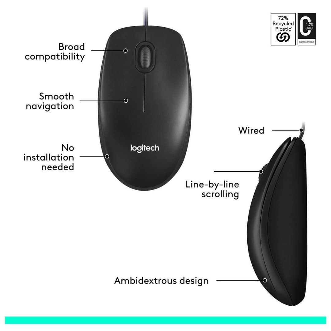 Logitech M100 Wired Mouse - Black - Image 7