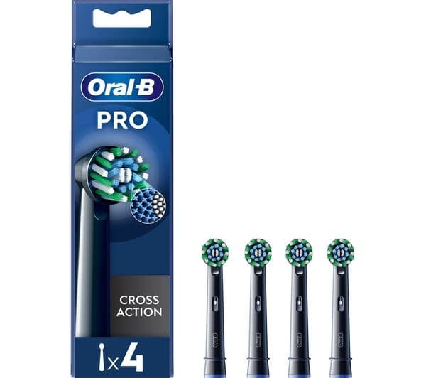 ORAL-B Pro Cross Action Replacement Toothbrush Head - Pack of 4, Black