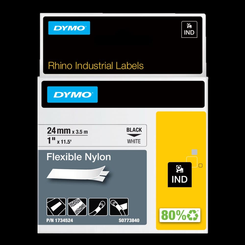 Dymo 1734524 24mm Black on White Flexible Tape - S0773840 - Image 1