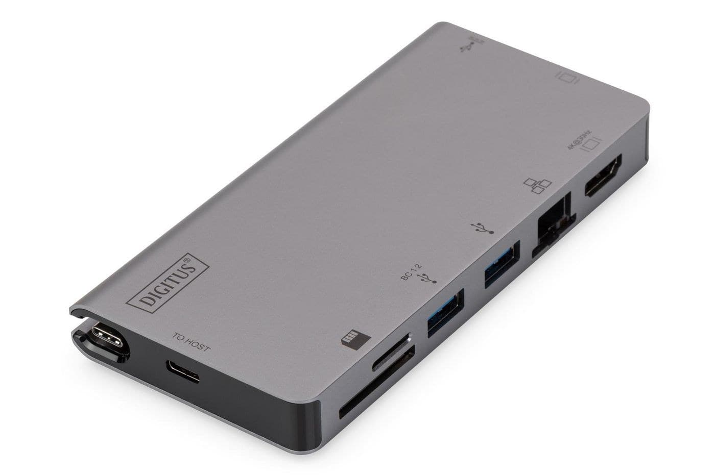 Digitus DA-70877 USB-C Multiport Travel Dock, 8-Port, 4K HDMI, VGA, 2x USB 3.0, RJ45, Card Reader, PD 3.0