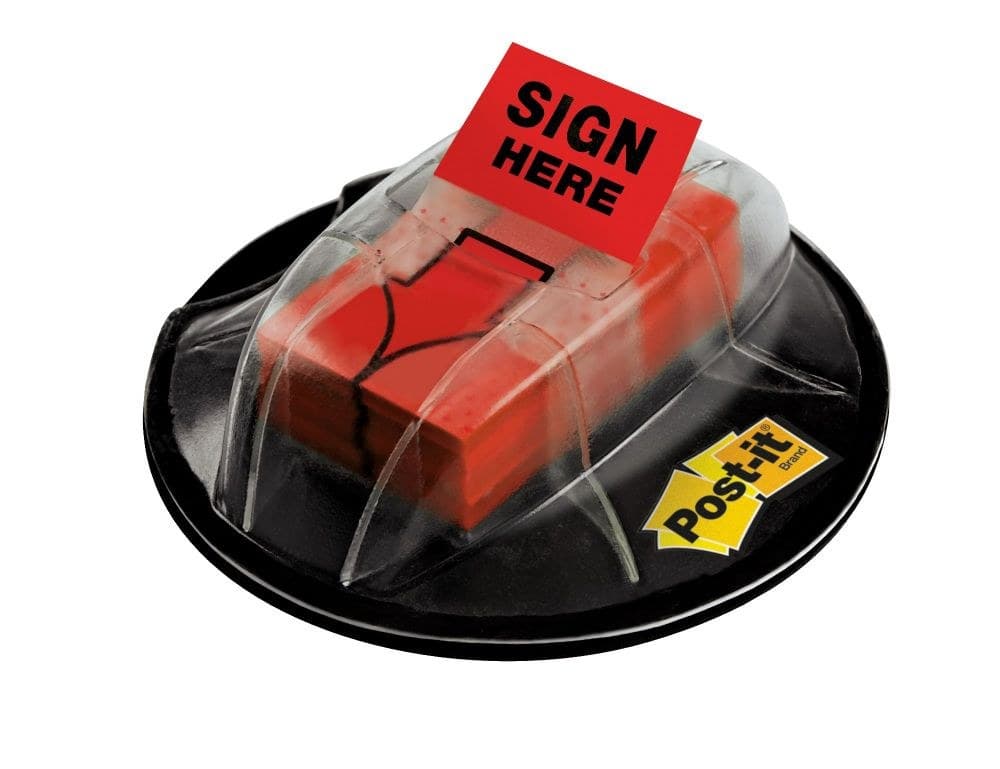 Post-it Pack of 200 Index Flags Sign Here in Desk Grip Disp 25x43mm Red - Image 1