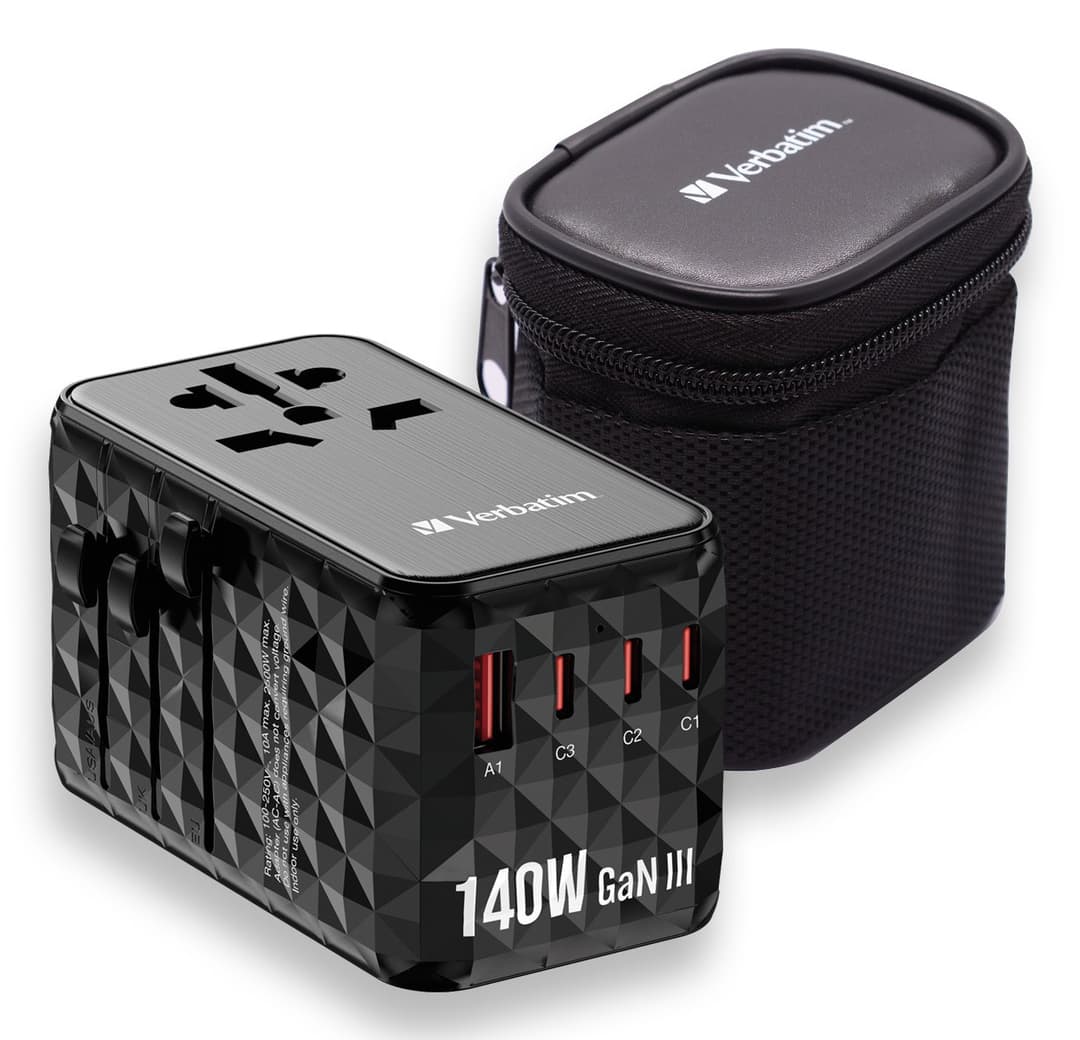Verbatim UTA-10 140W GaN III Universal Travel Adapter with 2 x USB-C PD 3.1 & QC 4+, 1 x USB-C PD 3.0 & 1 x USB-A QC 3.0 ports - Image 3