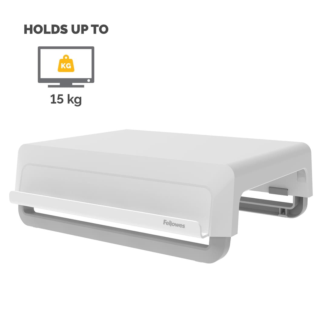 Fellowes Computer Monitor Stand with 3 Height Adjustments - Breyta Monitor Riser with Cable Management - Ergonomic Adjustable Monitor Stand for Computers - Max Weight 15KG - White - Image 3