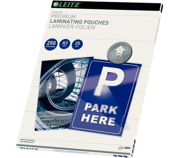 LEITZ iLAM Gloss Laminating Pouches A3 250 Micron - Pack of 25 - Image 1