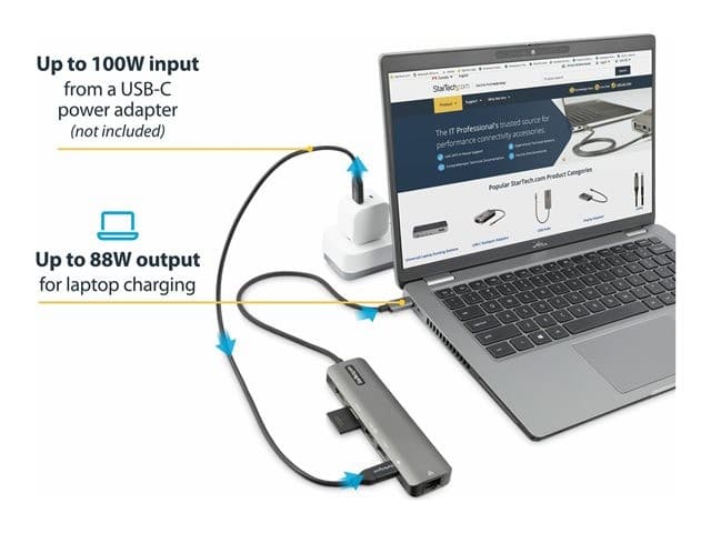 StarTech.com DKT30CHSDPD1 7-in-1 USB-C Docking Station / Mini Dock - 4K 60Hz HDMI 2.0, 100W Power Delivery Pass-Through, Gigabit Ethernet, SD/microSD Card Reader, 2x USB-A 5Gbps, 30cm Attached Cable - Black - Image 5
