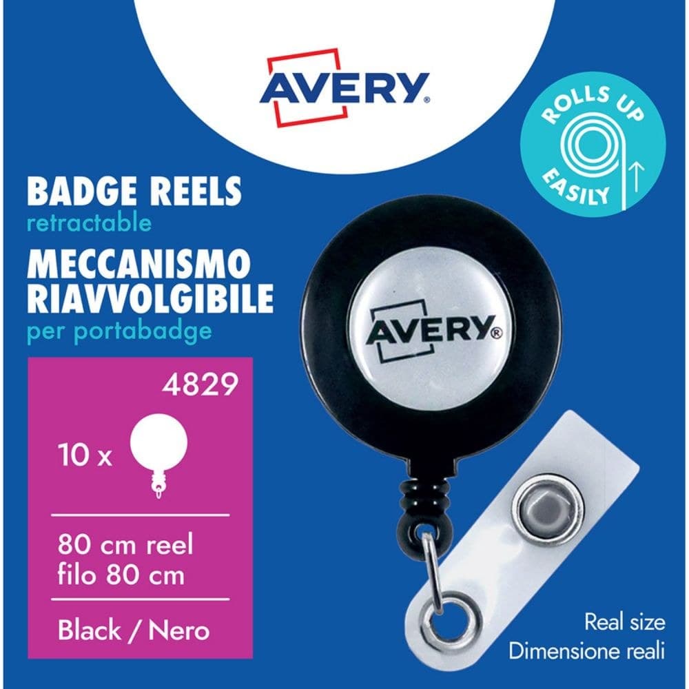 Avery 4829 Retractable Badge Reel 800mm Black 10Pk - Image 1
