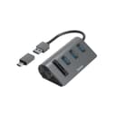 Hama USB 3.2 Gen 1 Hub with Card Reader, 3x USB-A, SD/microSD, with USB-C Adapter - Anthracite/Black thumbnail 1