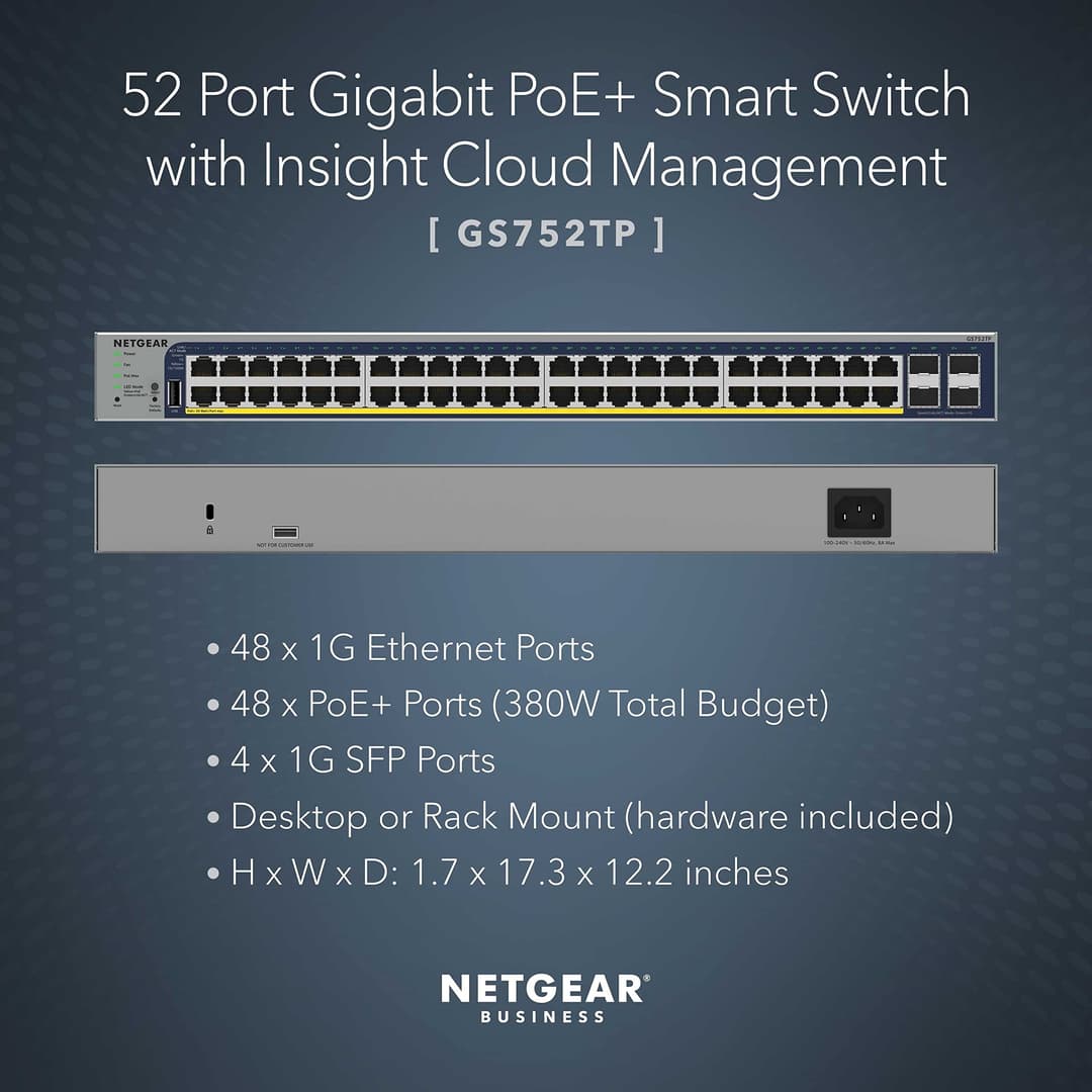 NETGEAR GS752TP 52-Port PoE Gigabit Ethernet Smart Switch - Black - Image 2