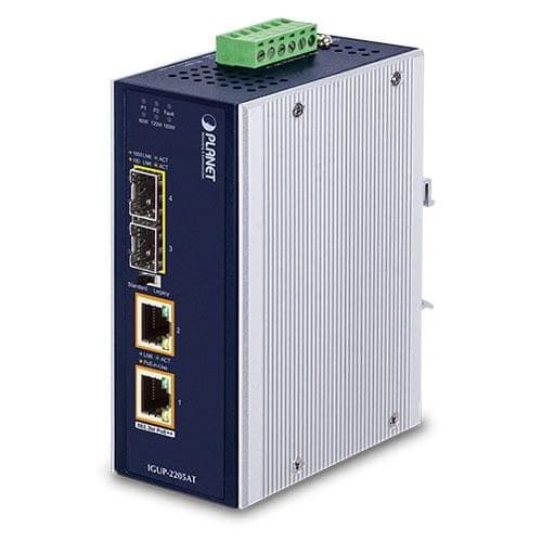 PLANET IGUP-2205AT Industrial 2-Port 100/1000X SFP to 2-Port 10/100/1000T 802.3bt PoE++ Media Converter - Image 1