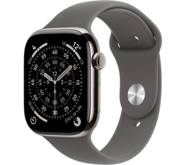 Apple Watch Series 11 GPS + Cellular 46mm Natural Titanium Case with Stone Grey Sport Band - S/M - Image 1