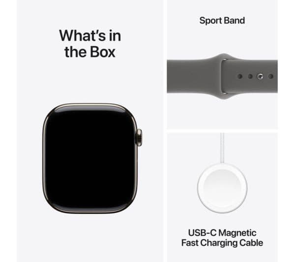 Apple Watch Series 11 GPS + Cellular 46mm Natural Titanium Case with Stone Grey Sport Band - S/M - Image 9