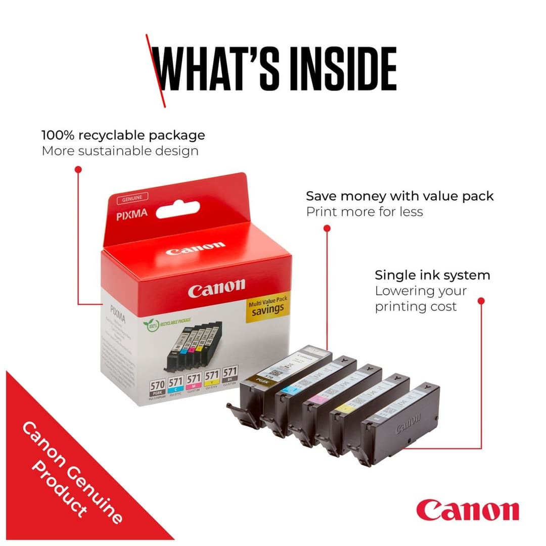 Canon PGI-570 & CLI-571 Ink Cartridges - Black & Colour - Standard Yield 5 Pack - Image 2