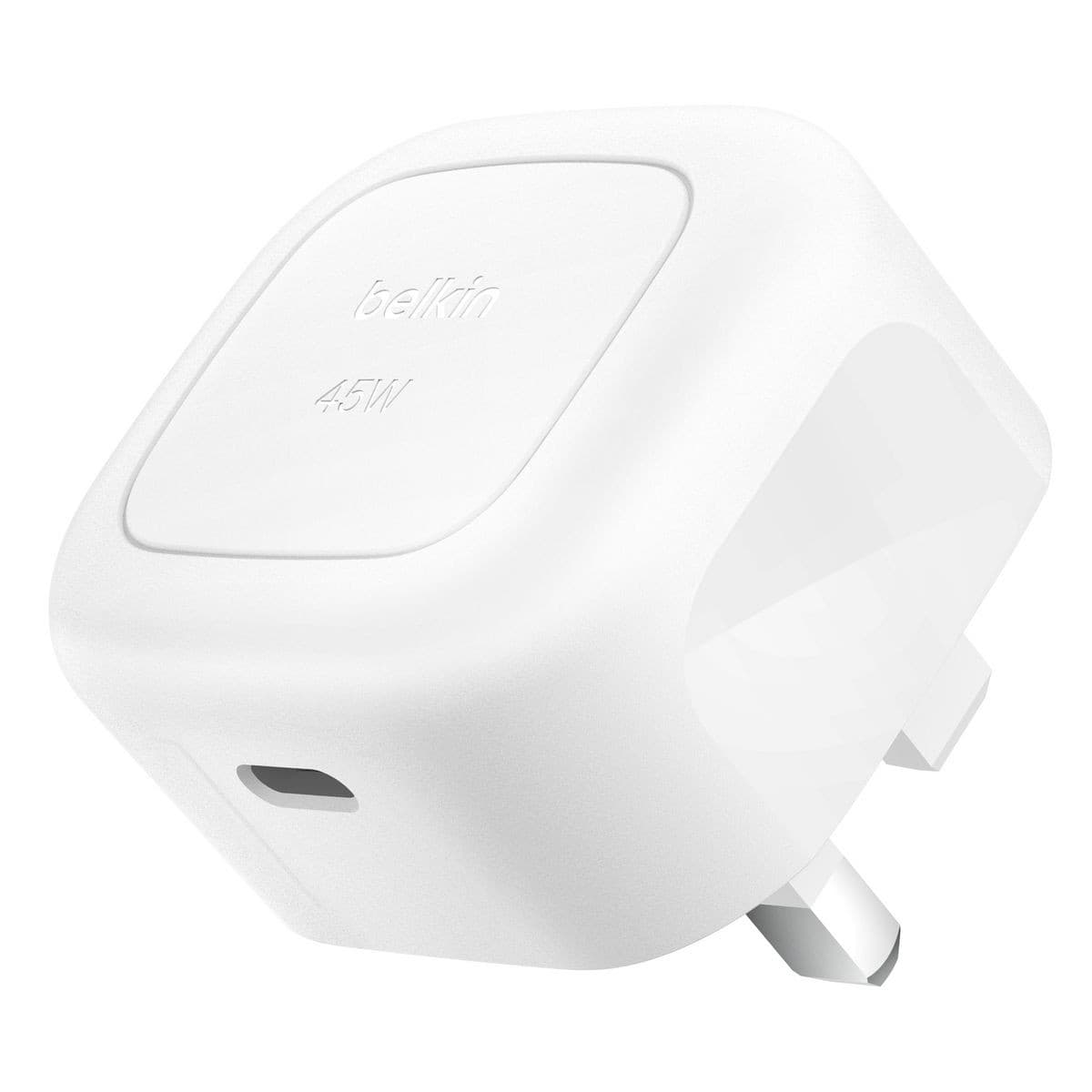 Belkin 45W USB-C Wall Charger Single Port Ultra-Compact PD & PPS Charging Adapter for iPhone & iPad (UK 3-Pin) - White