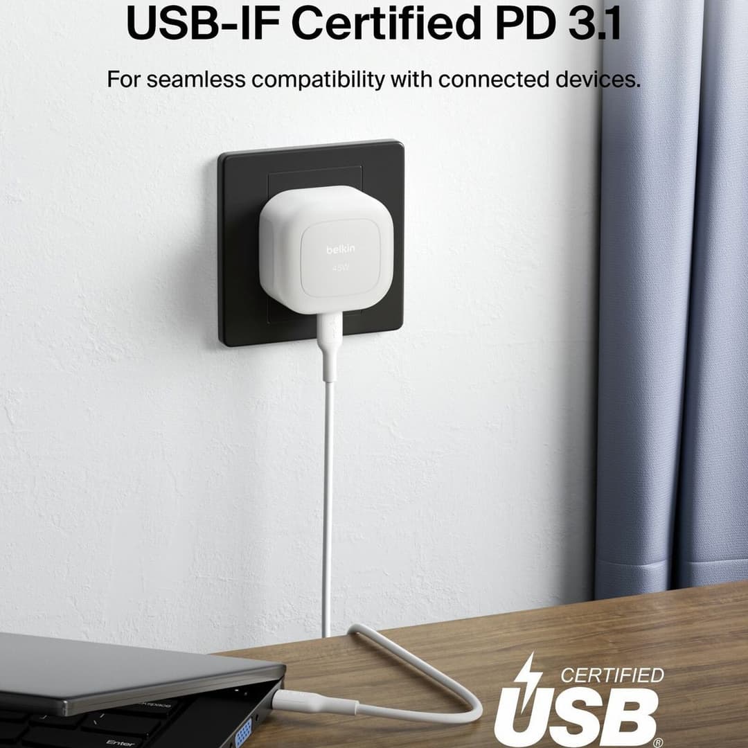 Belkin 45W USB-C Wall Charger Single Port Ultra-Compact PD & PPS Charging Adapter for iPhone & iPad (UK 3-Pin) - White - Image 4