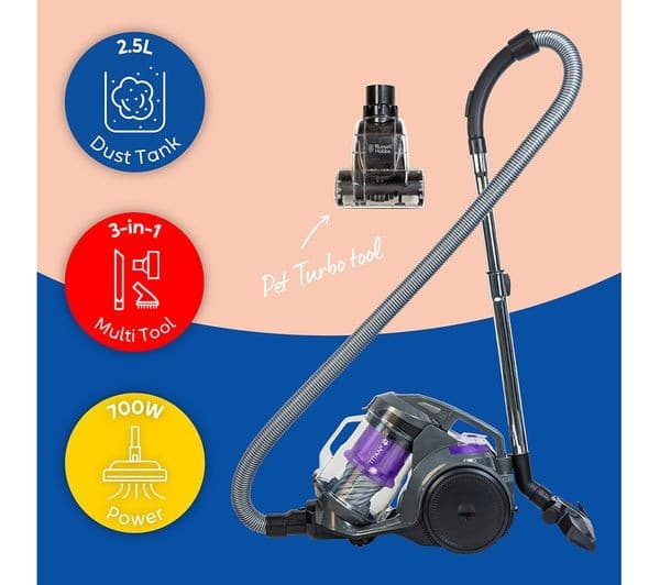 RUSSELL HOBBS Titan RHCV4601 Cylinder Bagless Vacuum Cleaner - Grey & Purple - Image 2