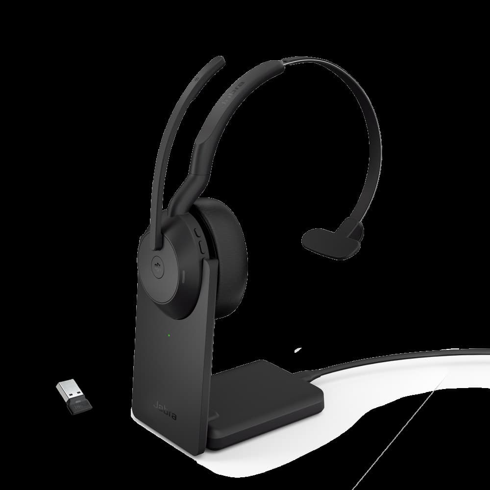 Jabra Evolve2 55 Link 380 USB-A MS Mono Headset and Stand - Image 1