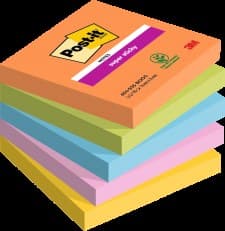 Post-it Pack of 5 Super Sticky Notes Boost Colours 76x76mm 90 Sheets 654-5SS-BOOS