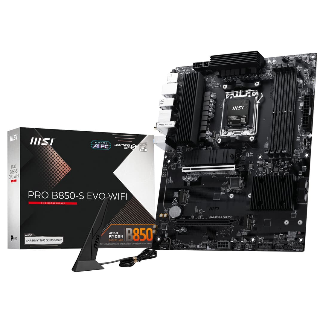 MSI PRO B850-S EVO WIFI DDR5 Socket AM5 ATX Motherboard - Wi-Fi 7, 5GbE LAN, 3x M.2, PCIe 5.0 - Image 1