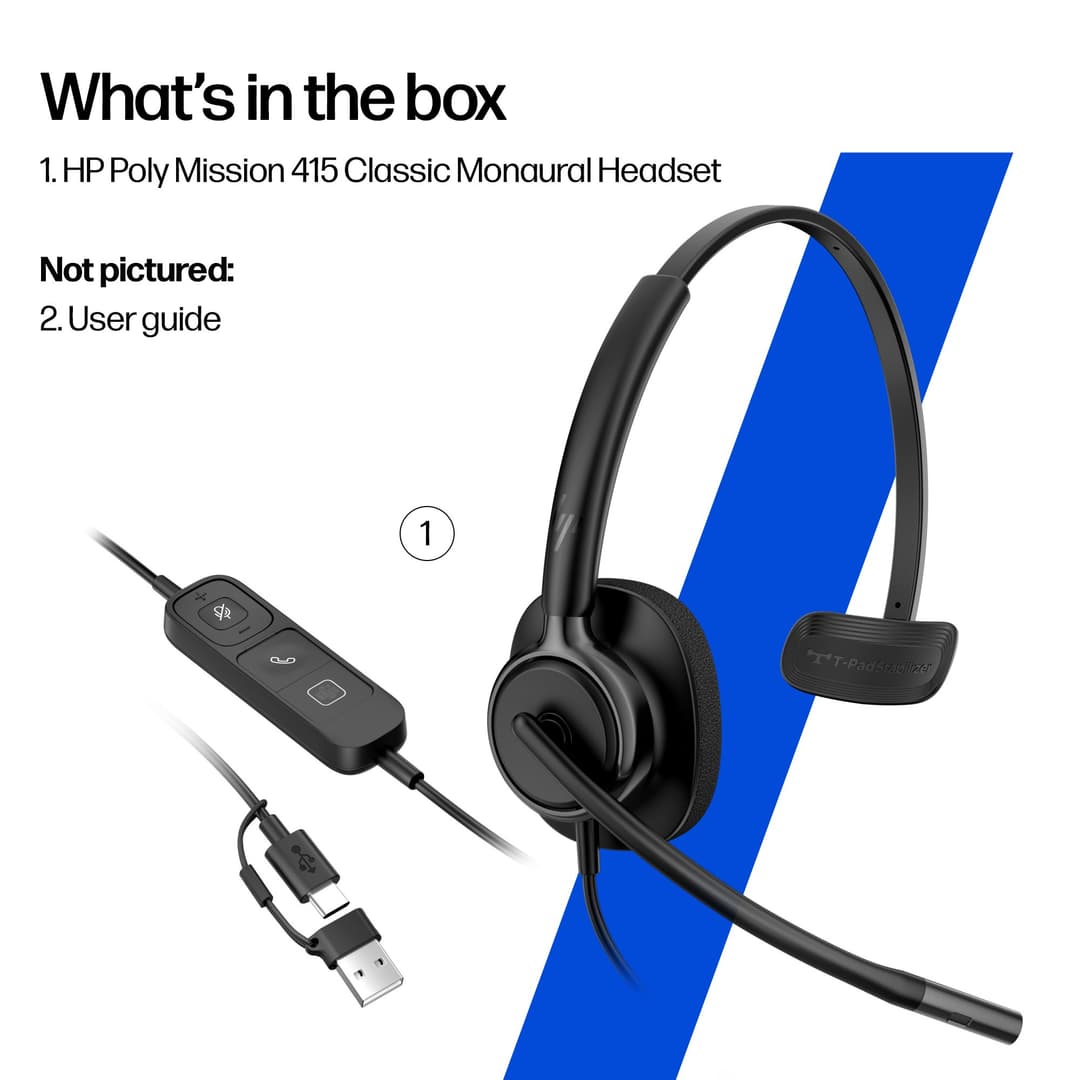 HP Poly Mission 415 Monaural USB Wired Headset Classic - Image 3
