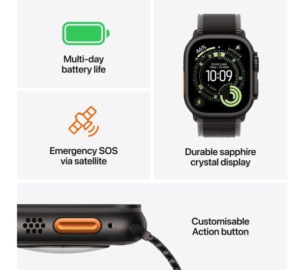 Apple Watch Ultra 3 GPS + Cellular 49mm Black Titanium Case with Black Titanium Milanese Loop - Small - Image 3