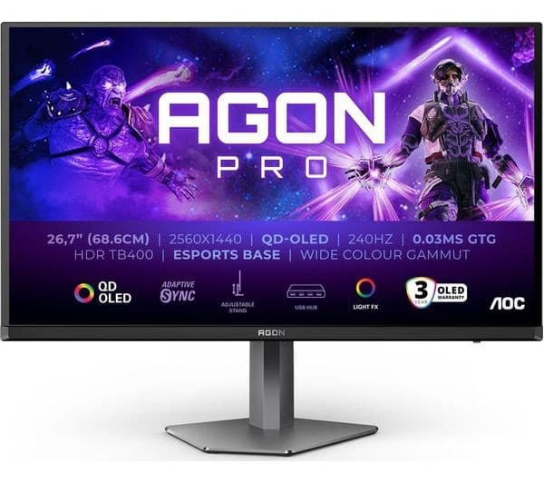 AOC AGON Pro AG276QZD2 26.7" QD-OLED Quad HD 240 Hz 0.03 ms Height Adjustable Built-in Speakers Gaming Monitor - Image 1