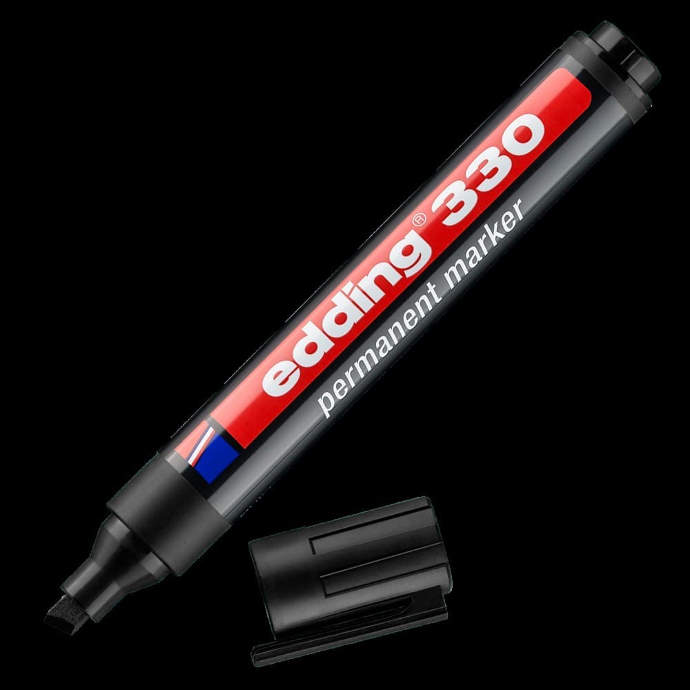 edding 330 Permanent Marker A8 Chisel Black Box of 10 - Image 1