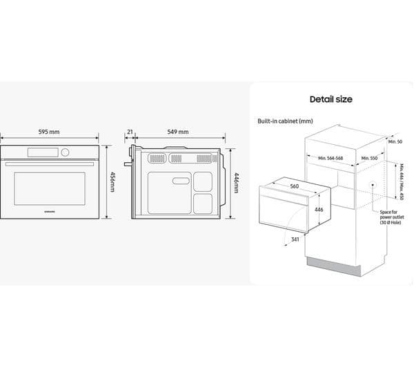 SAMSUNG Bespoke Series 4 NQ5B4553FBK/U4 Built-in Compact Combination Microwave, 50L - Black Glass - Image 10