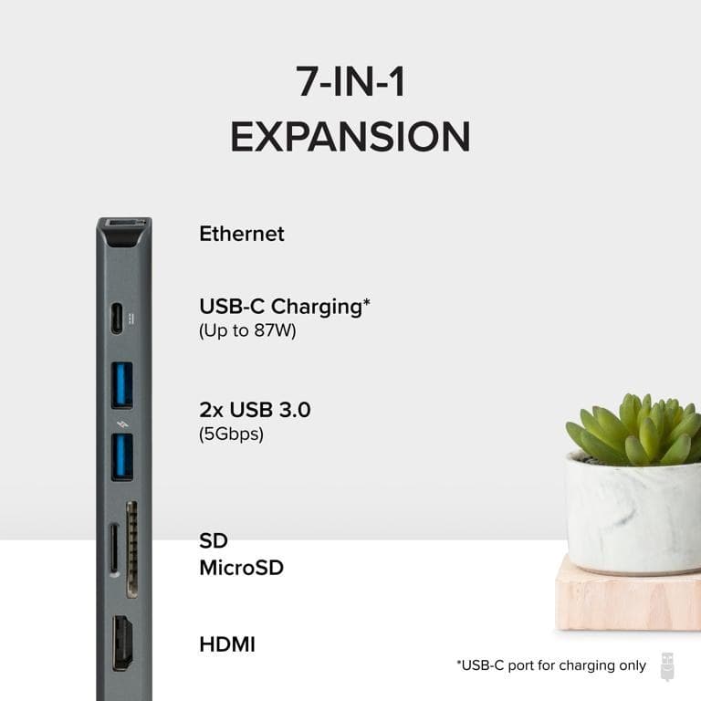 Plugable Technologies 7-in-1 USB C Hub Multiport Adapter with Ethernet Driverless Compatibility with Mac, Windows, iPhone 15, Chromebook, USB4, Thunderbolt, 100W Charging, Ethernet, 4K60Hz HDMI, 2X USB, SD/microSD - Image 2