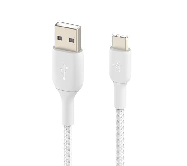 Belkin BoostCharge Braided USB-A to USB-C Cable 15W 1m White - Image 1