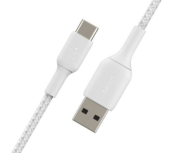 Belkin BoostCharge Braided USB-A to USB-C Cable 15W 1m White - Image 2