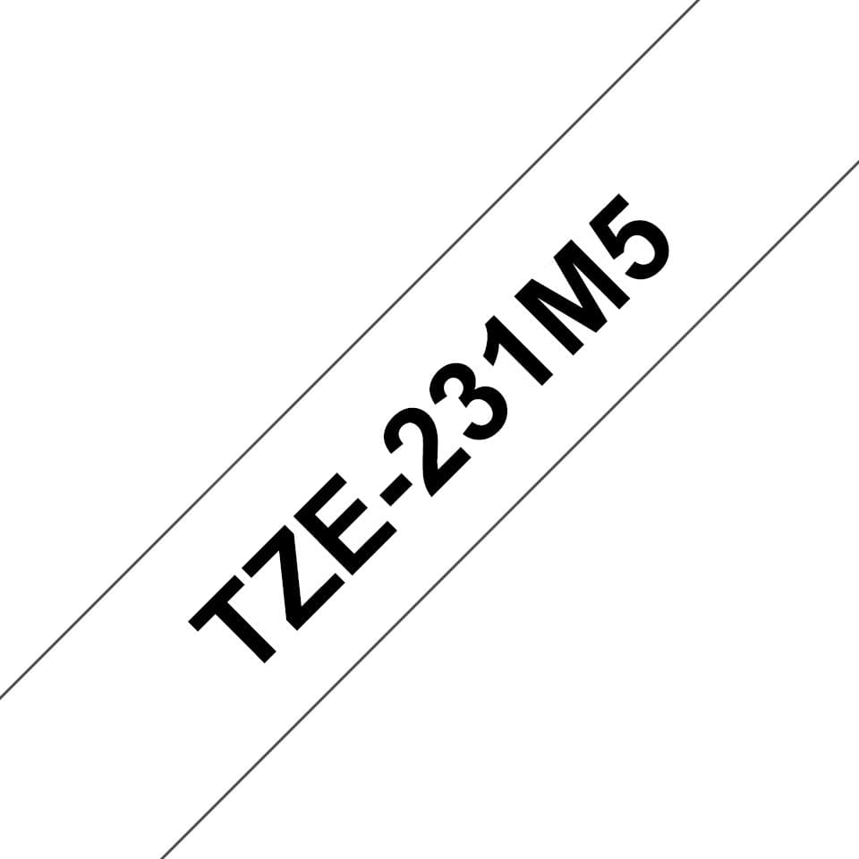 Brother TZe-231M5 12mm x 8m Laminated Label Tape Black on White (Pack of 5)