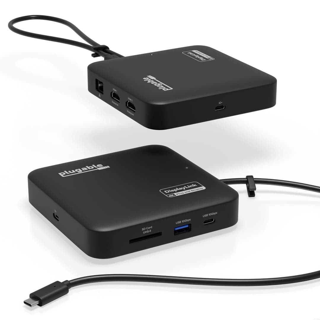 Plugable Technologies 7-in-1 USB C Docking Station Dual Monitor - Dual HDMI Dock is Compatible with Mac and Windows, USB4, Thunderbolt or USB-C, 100W PD, 2x HDMI, 1x USB-C, 1Gbps Ethernet, 1x USB 3.0, 1x SD Card - Image 1