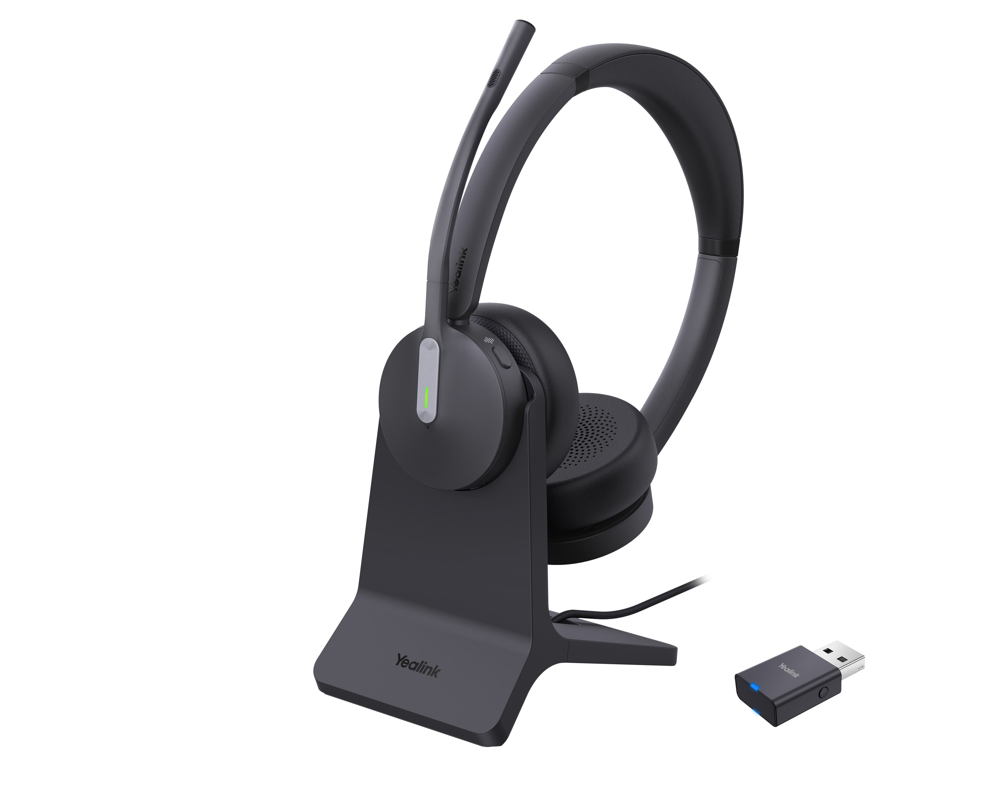 Yealink WH64 Hybrid DECT & Bluetooth Headset with Charging Stand, Black - Dual