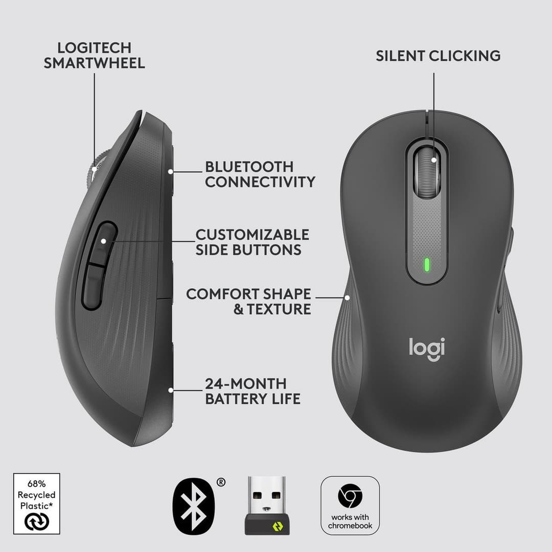 Logitech M650 Left Handed Wireless Mouse - Black - Image 6