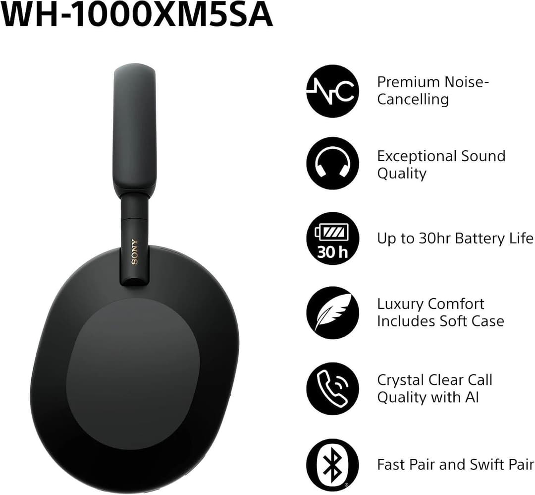 Sony WH-1000XM5SA Special Edition Wireless Noise Cancelling Over-Ear Headphones Bluetooth Hi-Res Audio - Black - Image 2