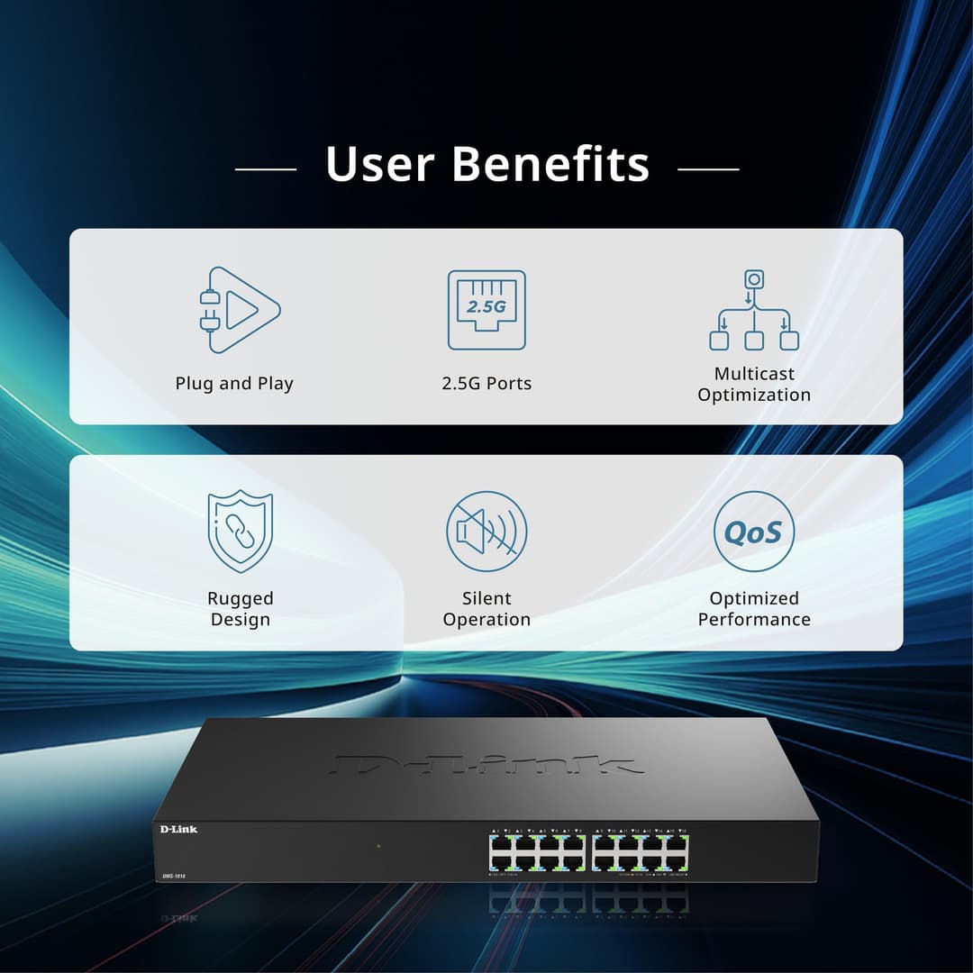 D-Link DMS-1016/B 16-Port 2.5G Multi-Gigabit Unmanaged Ethernet Switch - Black - Image 2