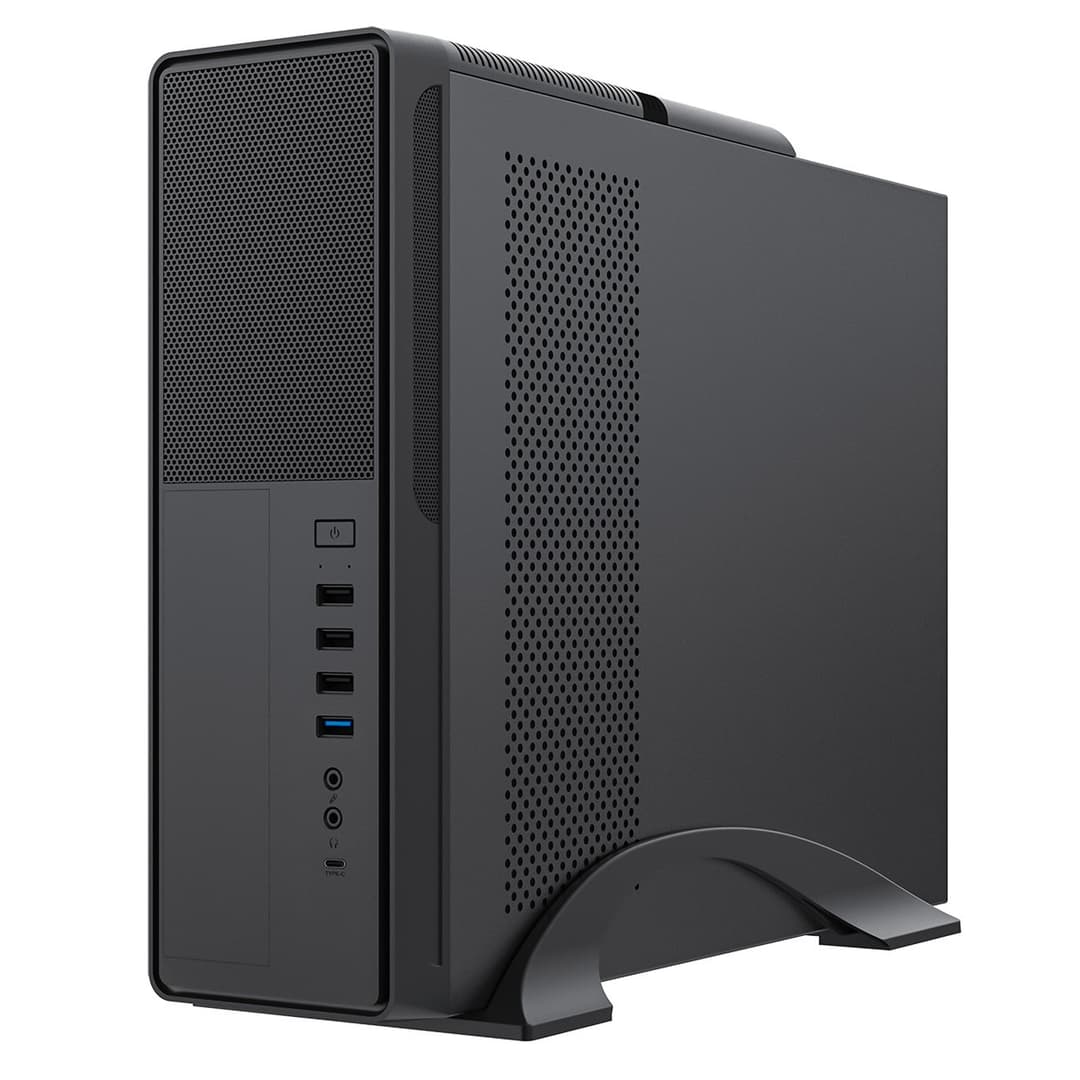 CiT S014C Slim Mini-Tower Micro-ATX Desktop PC Case with 300W Power Supply - Black - Image 3