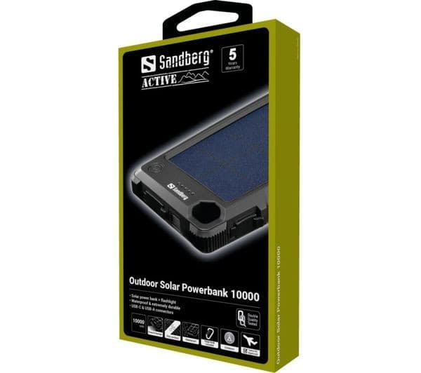 Sandberg 10000 mAh Portable Solar Power Bank Blue & Black - Image 2