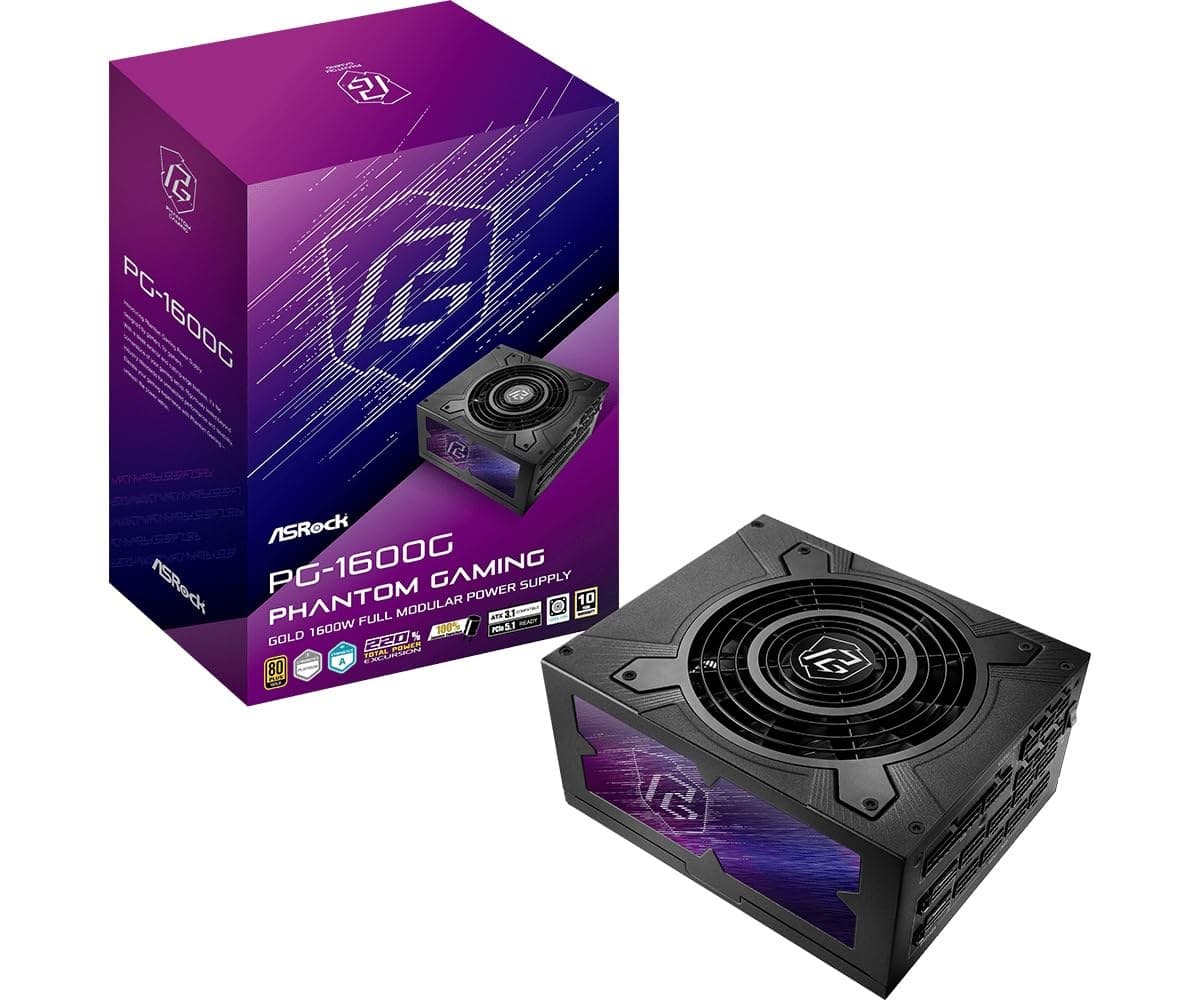 Adapter ASROCK PG-1600G, PSU, 1600 W, 80 Plus Gold, 135mm, Modular, PCI-E 5.1 (12+4pin) x2, PCI-E (6+2 pin) x8, SATA (5-pin) x12