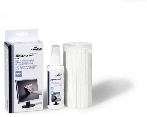 Durable SCREENCLEAN Set 570700 - Screen Cleaning Kit with 125ml Pump Spray Fluid and 20 Low-Lint Cloths - Image 1