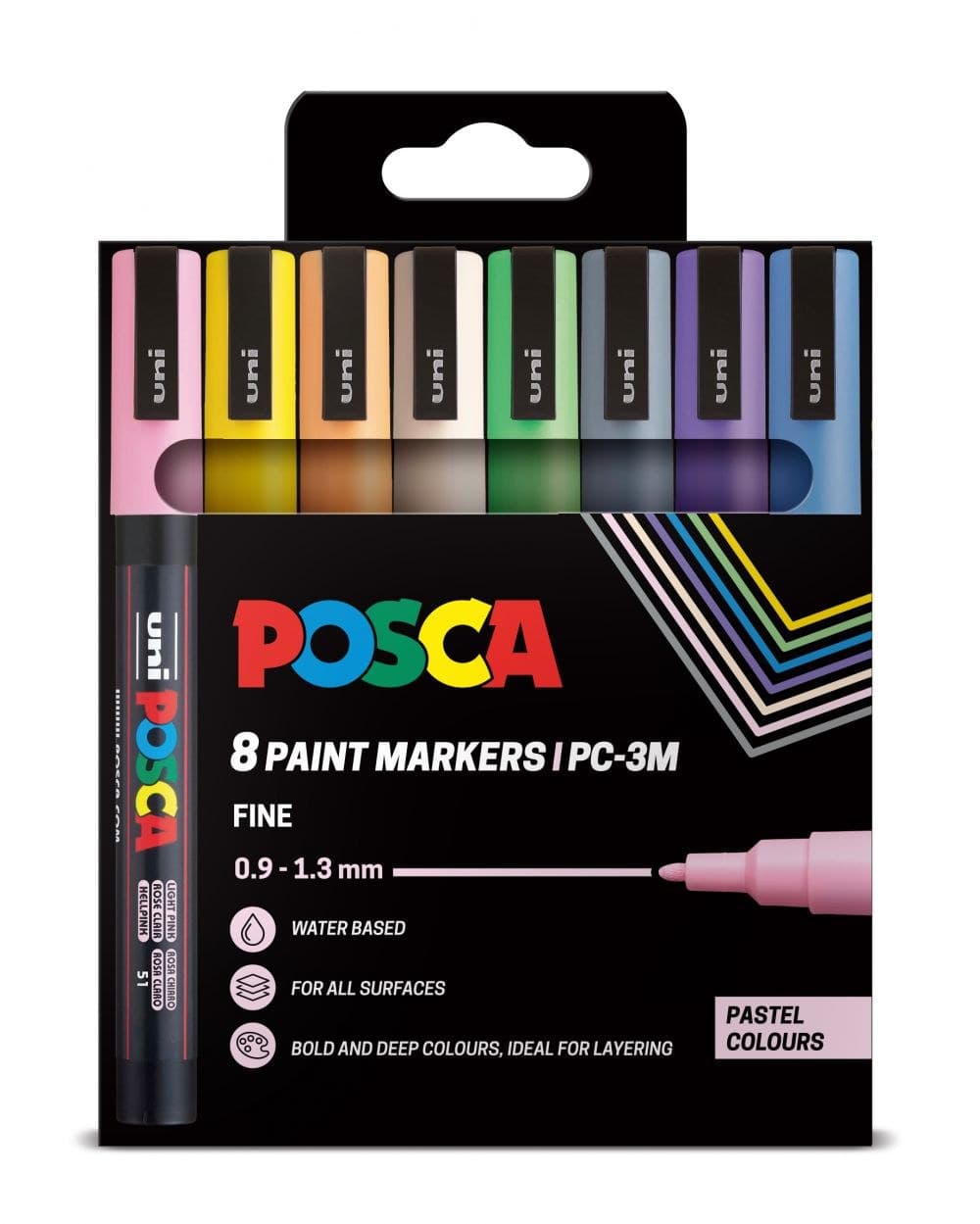 POSCA 8 Pack Paint Markers 3M Fine Pastel Colours - Image 1