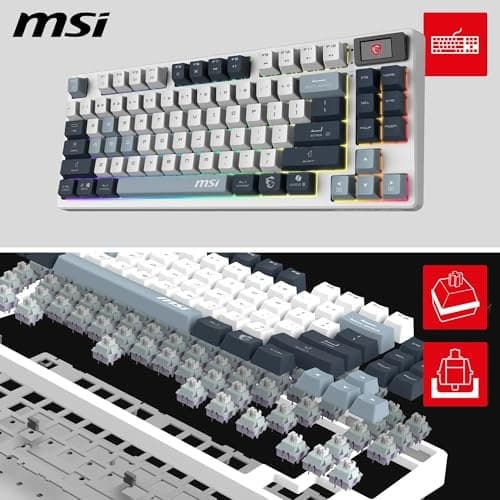 MSI FORGE GK600 TKL WIRELESS SKY, QWERTY, UK Layout - MECHANICAL LINEAR SWITCHES - Dye-Sublimated PBT Keycaps, Anti-slip Base, RGB LED, USB 2.0, Bluetooth, 2.4 GHz - Tenkeyless - Image 4