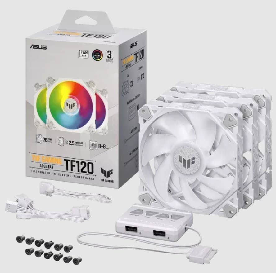 ASUS TUF Gaming TF120 ARGB 120mm PC Case Fan Triple Pack - White - Image 3