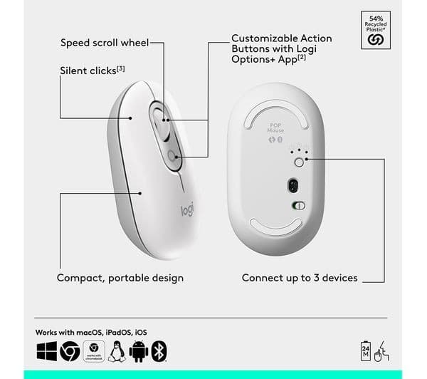 Logitech Pop Icon Wireless Optical Mouse - White - Image 6