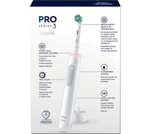 ORAL-B Pro 3 3500 Electric Toothbrush & Travel Case - White - Image 3