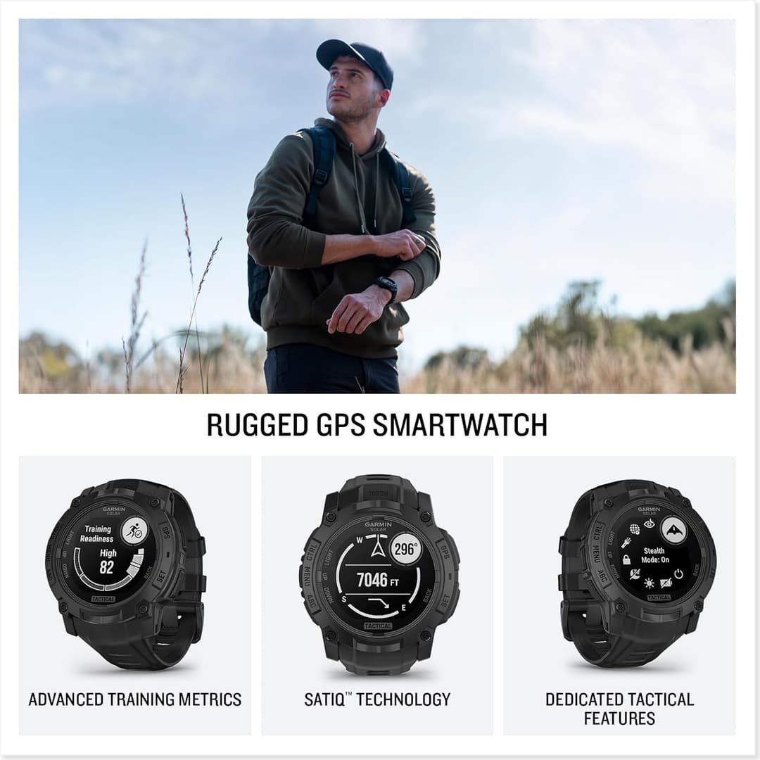 Garmin Instinct 3 Tactical Edition Solar Smartwatch 50mm Black - Image 2